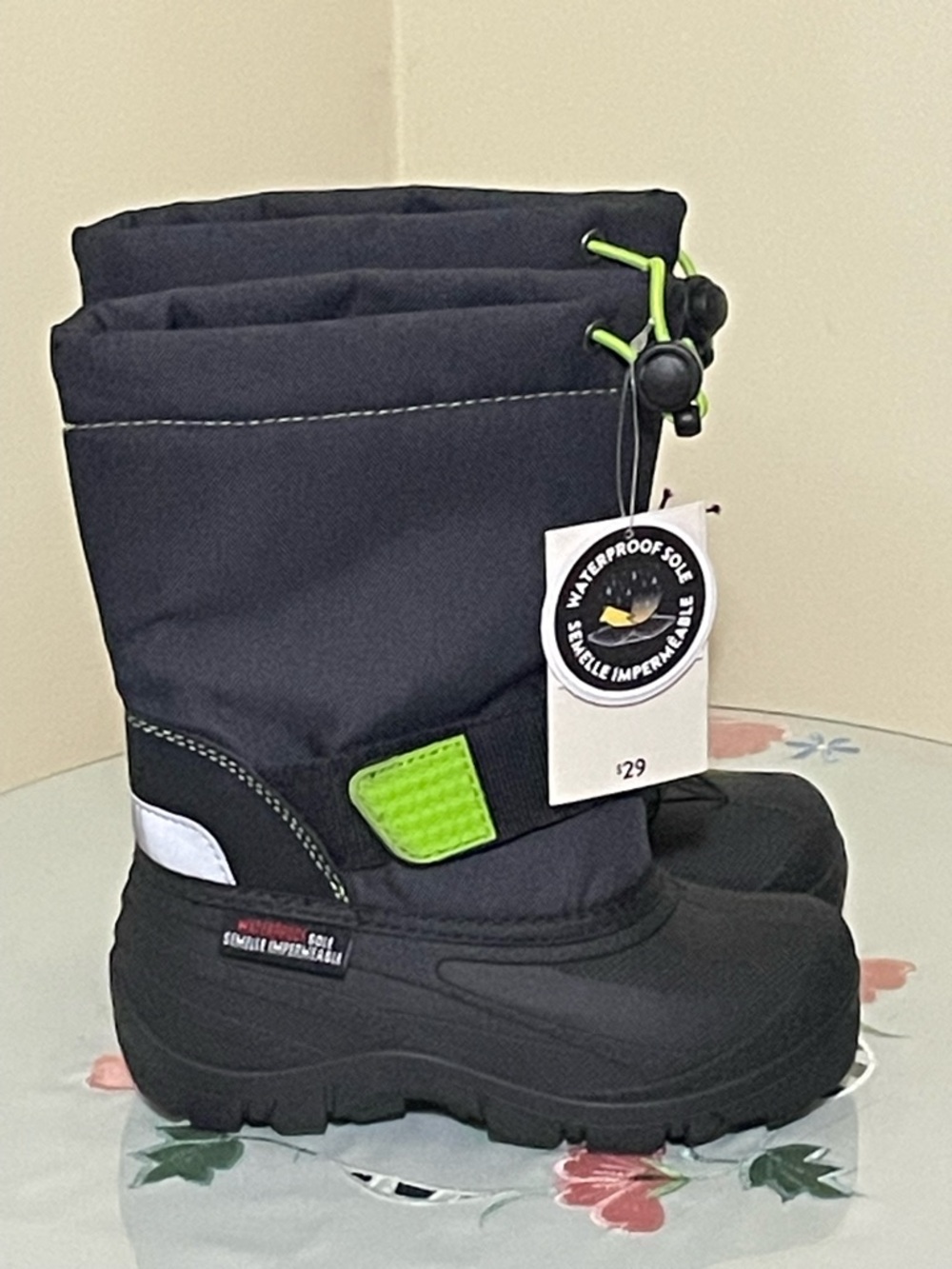 🆕 Kids Winter Boots in Black with Lime Accent Size 11